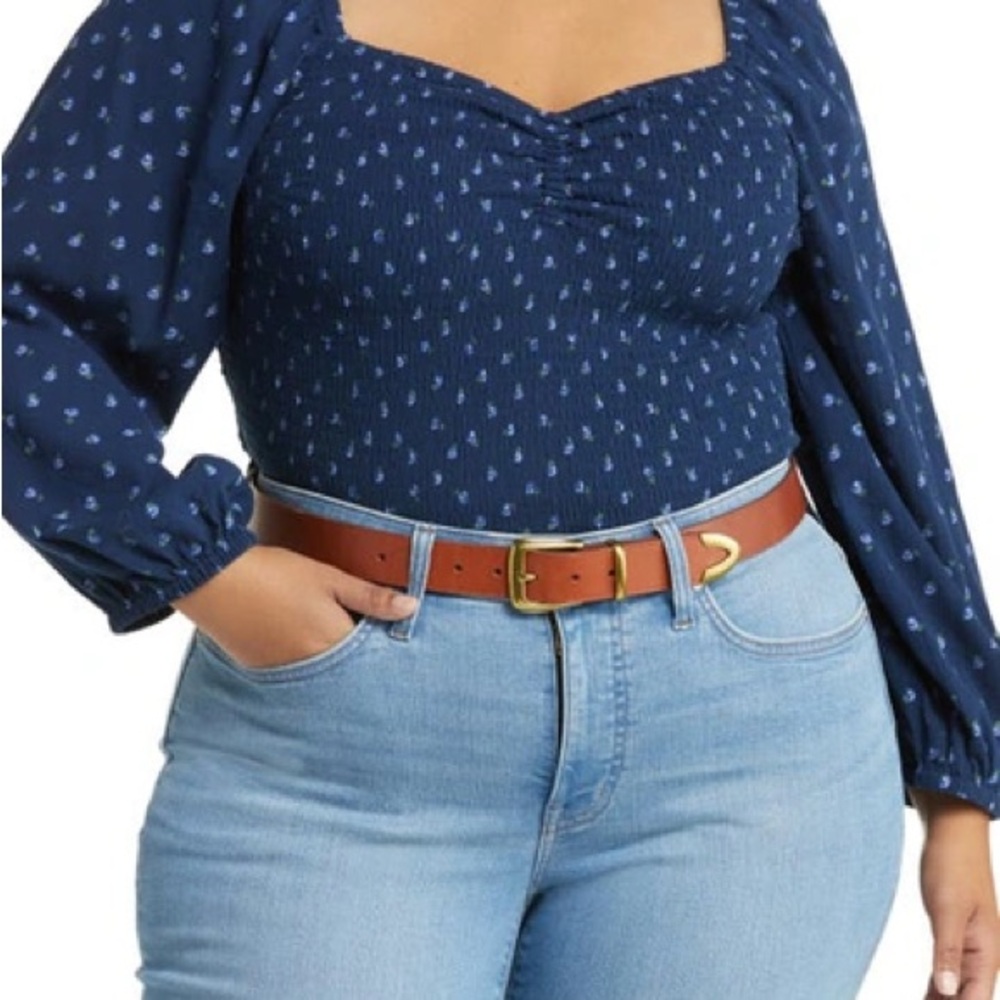 Madewell Navy Smocked Long-Sleeve Peasant Top - never worn